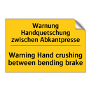 Warnung Handquetschung zwischen /.../ - Warning Hand crushing between /.../