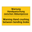 Warnung Handquetschung zwischen /.../ - Warning Hand crushing between /.../