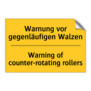 Warnung vor gegenläufigen Walzen/.../ - Warning of counter-rotating rollers/.../