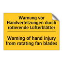 Warnung vor Handverletzungen durch /.../ - Warning of hand injury from rotating /.../