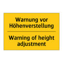 Warnung vor Höhenverstellung - Warning of height adjustment