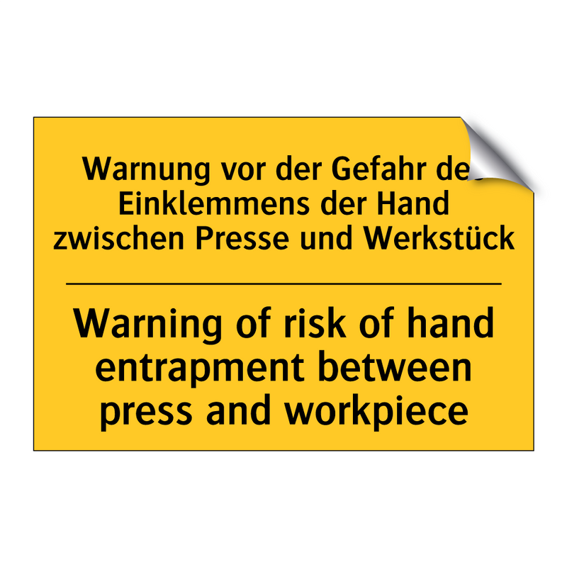 Warnung vor der Gefahr des Einklemmens /.../ - Warning of risk of hand entrapment /.../