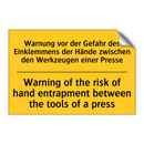 Warnung vor der Gefahr des Einklemmens /.../ - Warning of the risk of hand entrapment /.../