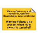 Warnung Spannung auch vorhanden, /.../ - Warning Voltage also present when /.../