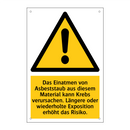 Das Einatmen von Asbeststaub aus diesem Material kann Krebs verursachen. Längere oder wiederholte Exposition erhöht das Risiko.