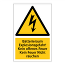 Batterieraum Explosionsgefahr! Kein offenes Feuer Kein Feuer Nicht rauchen