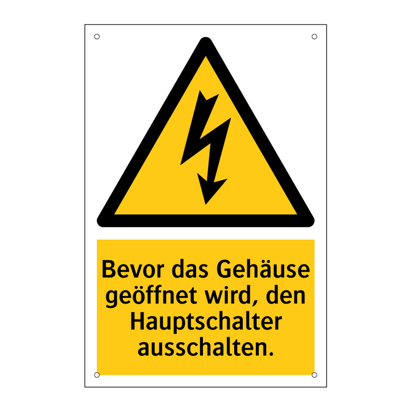 Bevor das Gehäuse geöffnet wird, den Hauptschalter ausschalten.