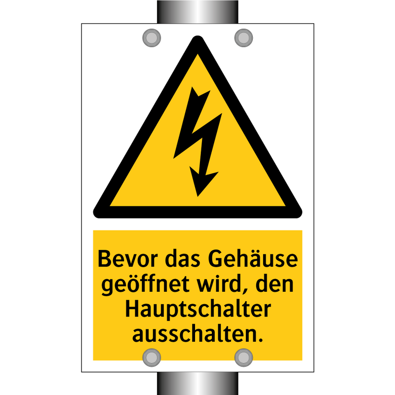 Bevor das Gehäuse geöffnet wird, den Hauptschalter ausschalten.