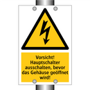 Vorsicht! Hauptschalter ausschalten, bevor das Gehäuse geöffnet wird!