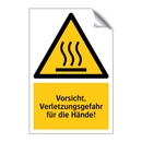 Vorsicht, Verletzungsgefahr für die Hände!
