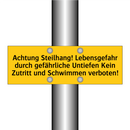 Achtung Steilhang! Lebensgefahr durch gefährliche Untiefen Kein Zutritt und Schwimmen verboten!