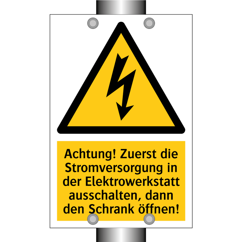 Achtung! Zuerst die Stromversorgung in der Elektrowerkstatt ausschalten, dann den Schrank öffnen!
