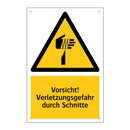 Vorsicht! Verletzungsgefahr durch Schnitte