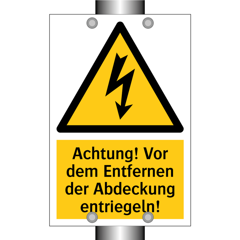 Achtung! Vor dem Entfernen der Abdeckung entriegeln!