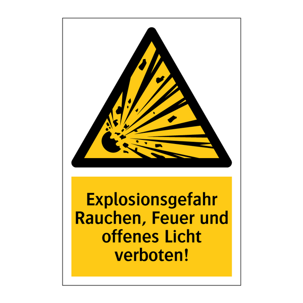 Explosionsgefahr Rauchen, Feuer und offenes Licht verboten!