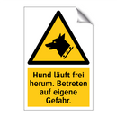 Hund läuft frei herum. Betreten auf eigene Gefahr.