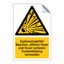 Explosionsgefahr Rauchen, offenes Feuer und Feuer verboten Funkenbildung vermeiden