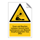 Feuer und Rauchen verboten Vorsicht beim Laufenlassen von Motoren Vergiftungsgefahr! Tore offen
