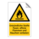 Entzündliche Stoffe Feuer, offene Flammen und Rauchen verboten