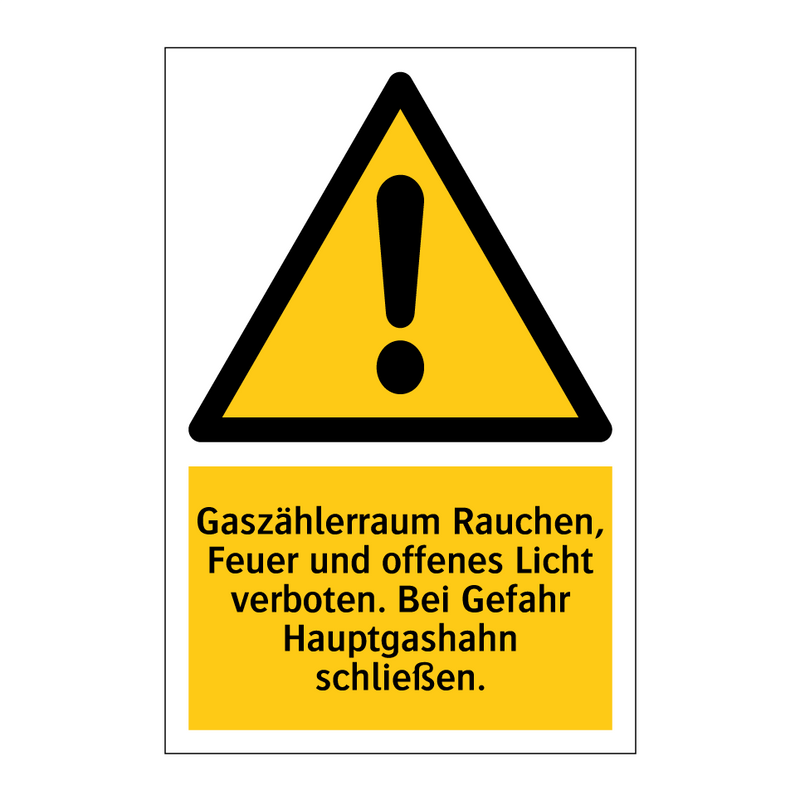 Gaszählerraum Rauchen, Feuer und offenes Licht verboten. Bei Gefahr Hauptgashahn schließen.