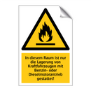 In diesem Raum ist nur die Lagerung von Kraftfahrzeugen mit Benzin- oder Dieselmotorantrieb gestattet!