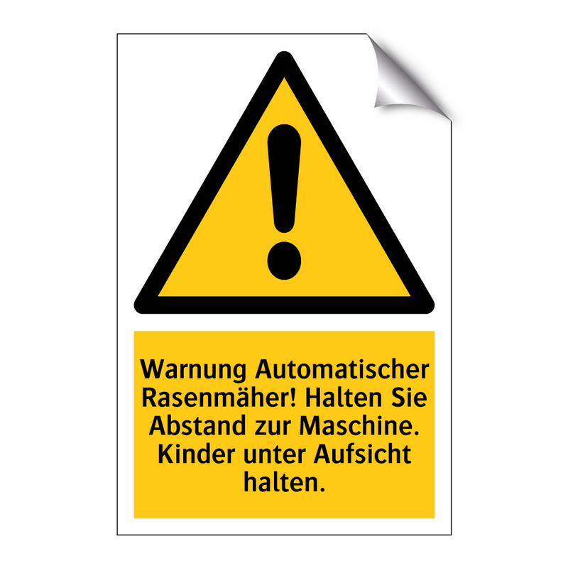 Warnung Automatischer Rasenmäher! Halten Sie Abstand zur Maschine. Kinder unter Aufsicht halten.