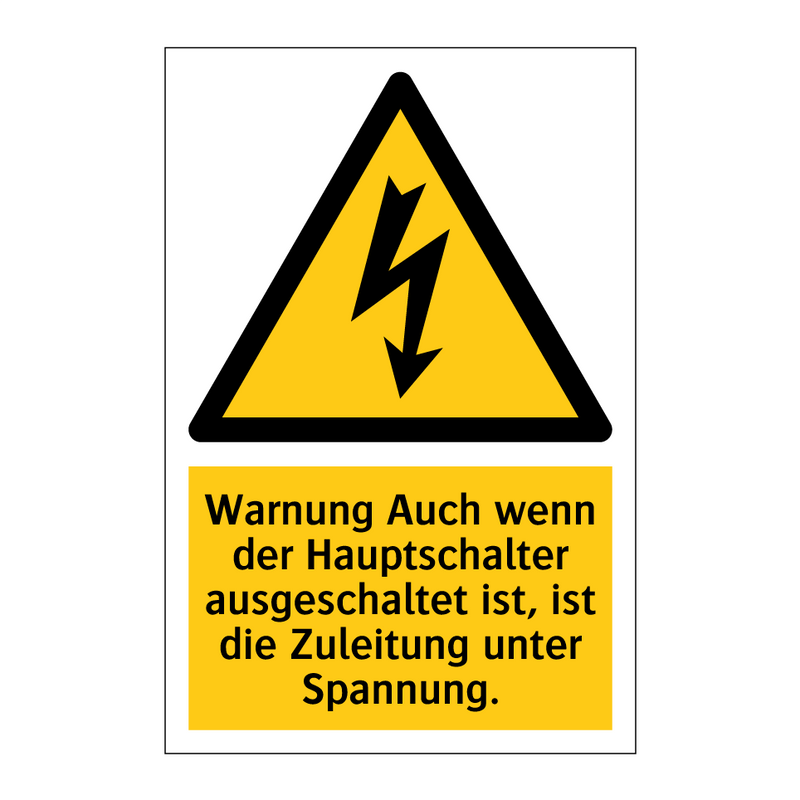 Warnung Auch wenn der Hauptschalter ausgeschaltet ist, ist die Zuleitung unter Spannung.