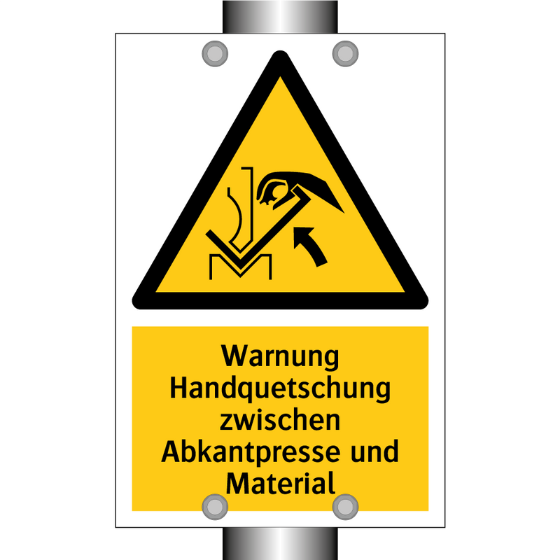Warnung Handquetschung zwischen Abkantpresse und Material