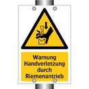 Warnung Handverletzung durch Riemenantrieb