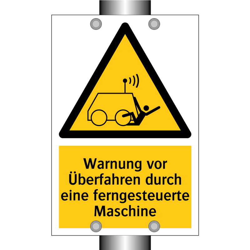 Warnung vor Überfahren durch eine ferngesteuerte Maschine