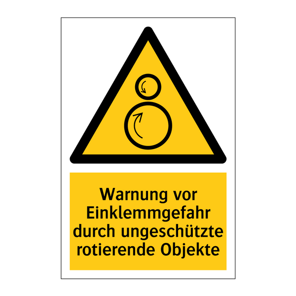 Warnung vor Einklemmgefahr durch ungeschützte rotierende Objekte