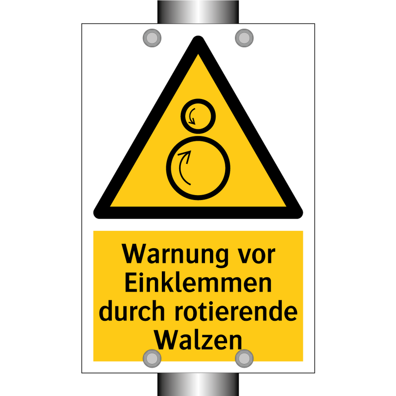 Warnung vor Einklemmen durch rotierende Walzen