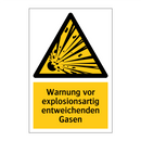 Warnung vor explosionsartig entweichenden Gasen
