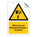 Warnung vor Handverletzungen - Schnitte