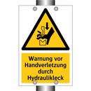 Warnung vor Handverletzung durch Hydraulikleck