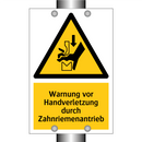 Warnung vor Handverletzung durch Zahnriemenantrieb