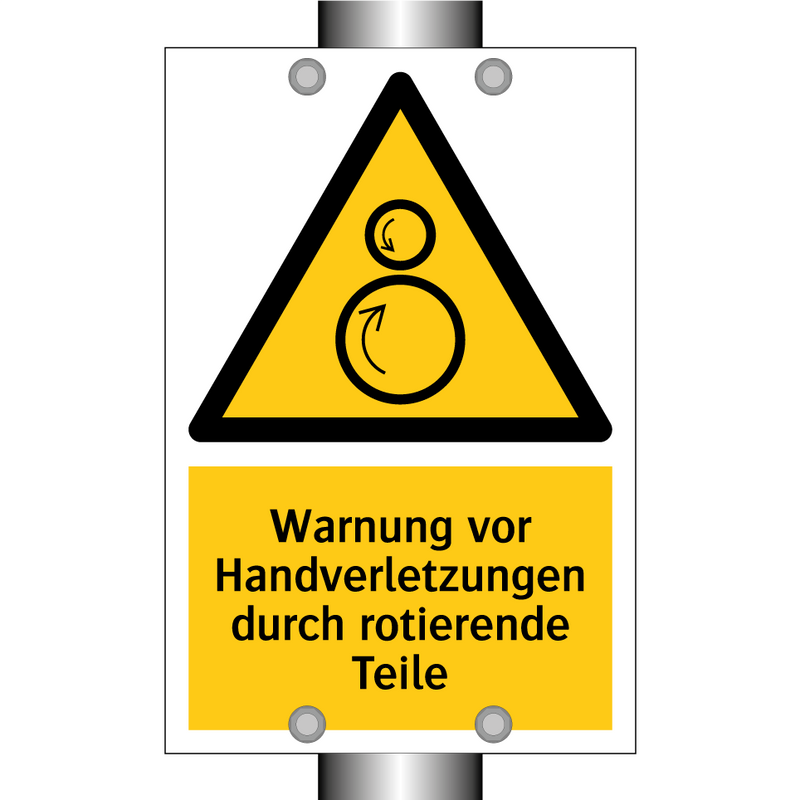 Warnung vor Handverletzungen durch rotierende Teile