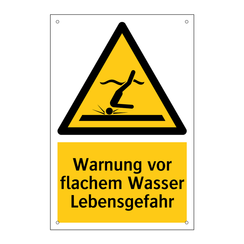 Warnung vor flachem Wasser Lebensgefahr