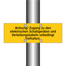 Achtung! Zugang zu den elektrischen Schaltgeräten und Verteilungskabeln unbedingt freihalten.