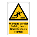Warnung vor der Gefahr, durch Bodenluken zu stürzen