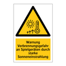 Warnung Verbrennungsgefahr an Spielgeräten durch starke Sonneneinstrahlung