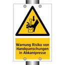 Warnung Risiko von Handquetschungen in Abkantpresse