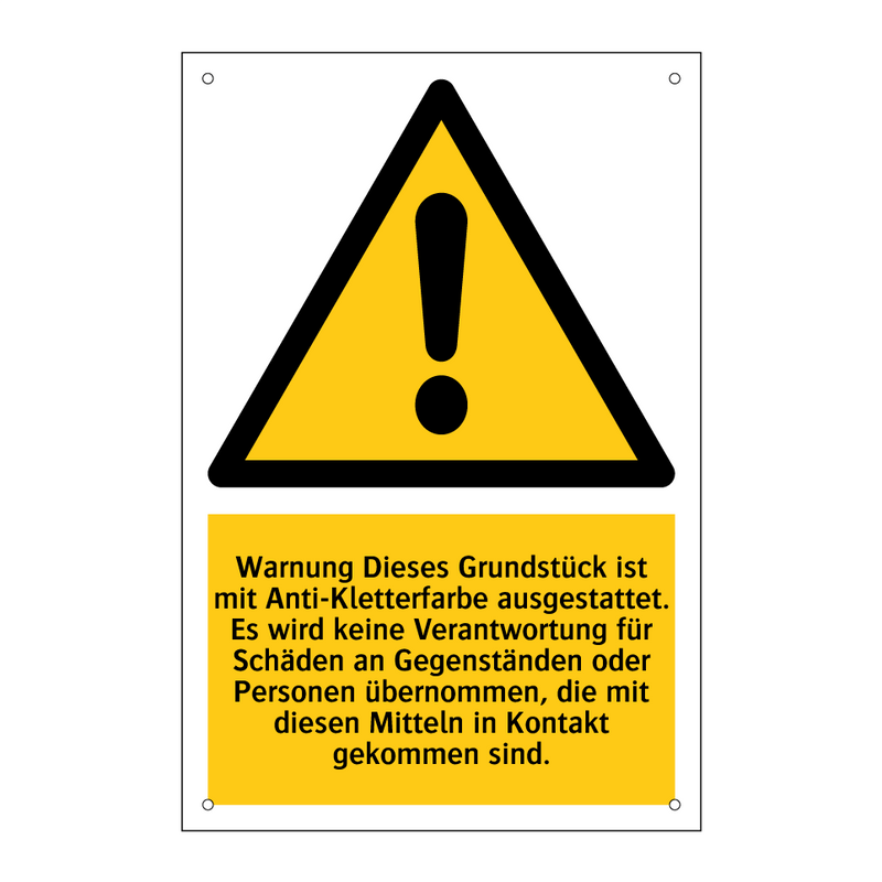 Warnung Dieses Grundstück ist mit Anti-Kletterfarbe ausgestattet. Es wird keine Verantwortung für Schäden an Gegenständen oder Personen übernommen, die mit diesen Mitteln in Kontakt gekommen sind.