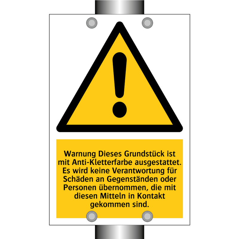 Warnung Dieses Grundstück ist mit Anti-Kletterfarbe ausgestattet. Es wird keine Verantwortung für Schäden an Gegenständen oder Personen übernommen, die mit diesen Mitteln in Kontakt gekommen sind.