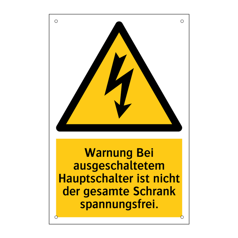 Warnung Bei ausgeschaltetem Hauptschalter ist nicht der gesamte Schrank spannungsfrei.