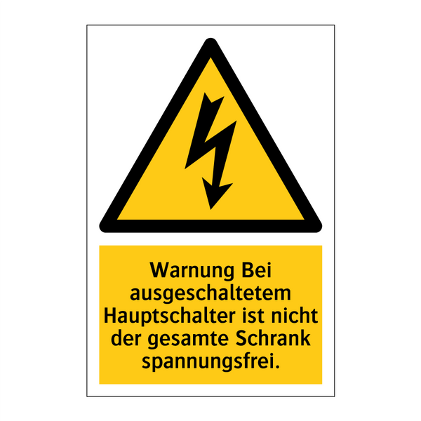 Warnung Bei ausgeschaltetem Hauptschalter ist nicht der gesamte Schrank spannungsfrei.