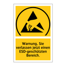 Warnung, Sie verlassen jetzt einen ESD-geschützten Bereich.