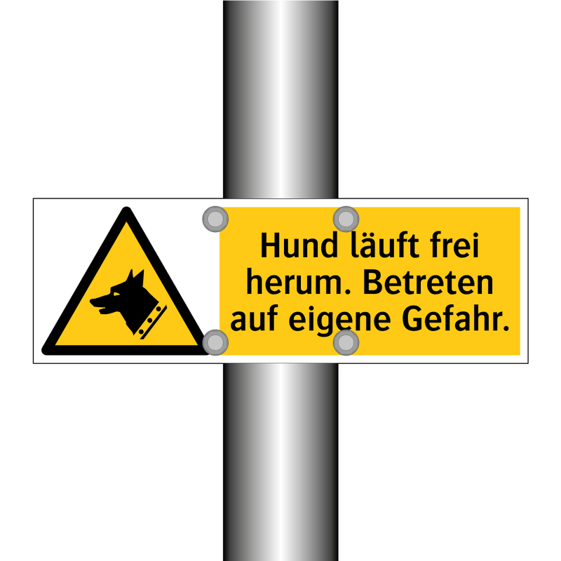 Hund läuft frei herum. Betreten auf eigene Gefahr.