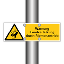 Warnung Handverletzung durch Riemenantrieb