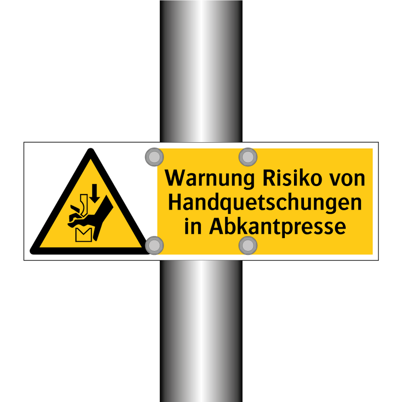 Warnung Risiko von Handquetschungen in Abkantpresse